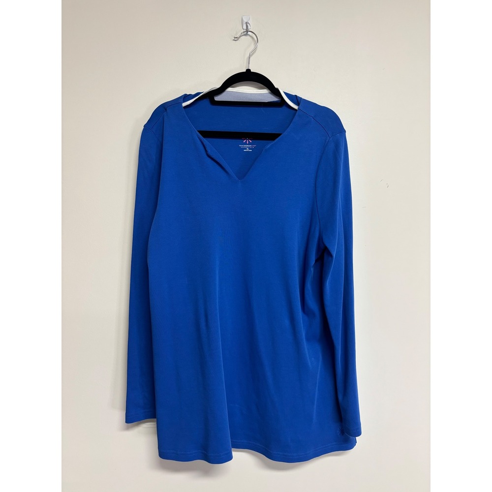 Isaac Mizrahi Live‎ Essentials Blue Cotton V-Neck, Women's Size XL